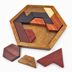 Rompecabezas de madera hexagonales 3D para niños, juguetes educativos para niños, tablero Tangram preescolar, prueba de inteligencia cerebral, juego Montessori, regalos