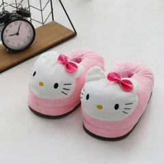 Sanrio Hello Kitty-Zapatillas de felpa de cabeza grande, zapatos de algodón Y2K con dibujos animados de invierno, bolsa de dormitorio para estudiantes, pies, zapatos de algodón