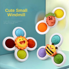 3pcs Child's Bathroom Bath Toys Fingertip Fun Spinning Top Cartoon Animal Rotating Sucker Bath Swim Fidget Toys Baby Rattle Gift