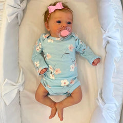 46CM Finished Reborn Baby Doll Felicia Newborn Open Blue Eyes Doll Soft Hand-Rooted Hair 3D Skin Tone Visible Veins Gift Toy