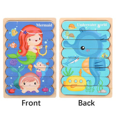 Cartoon Animal Double-sided Strip Wooden Puzzles Kids Montessori Jigsaw Game Baby Educational Toys for Children