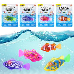 Interactive Robot Fish Toys for Cat/Dog, Activated Swimming in Water with LED Light, Swimming Bath Plastic Fish Toy Gift