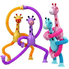 Children Christmas Suction Cup Toys Pop Tubes Stress Relief Telescopic Giraffe Montessori Educational Learning Toy Kids Gift