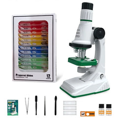 Kit de microscopio para niños 200x 600x 1200x, juguete de tallo de ciencia biológica, microscopio educativo de bolsillo para escuela y hogar con luz LED