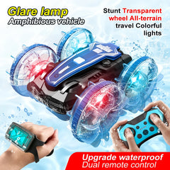 Nuevo coche anfibio LED RC, doble control remoto, coche acrobático impermeable, doble cara, unidad de deriva, rotación de 360 ​​°, coches rc, juguete para niños