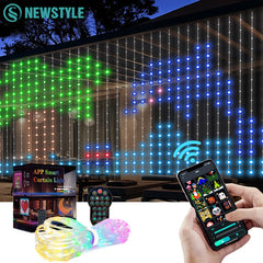 Smart LED Curtain Night Light APP Control Color Changing Dynamic DIY Curtain String Light for Bedroom Living Room Backdrop Decor