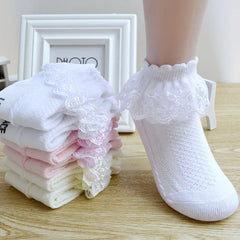 4 Pairs Girls Lace Ruffle Socks Adorable Princess-Style Kids Dance-Ready Socks with Frilly Trim