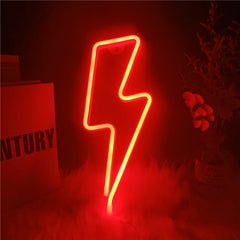 Creative LED Neon Sign Lightning Shaped Wall Light USB/Battery Fairy Night Light for Home Bedroom Party Christmas Decor Kid Gift