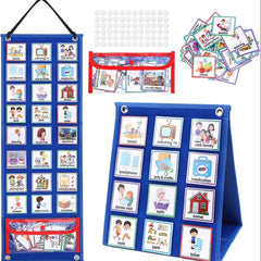 Horario Visual para niños, tabla de rutina diaria con 70 tarjetas, calendario de bolsillo, herramienta conductual de aprendizaje para autismo para juguetes escolares