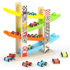 Rampa de madera de pista 4/7, juego de coches de juguete para niños pequeños, juego con juguetes educativos Montessori, Mini montaña rusa deslizante de inercia, carreras