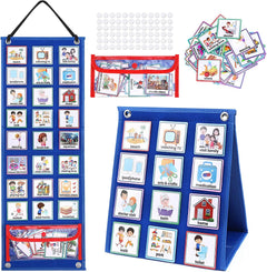 Horario Visual para niños, tabla de rutina diaria con 70 tarjetas, calendario de bolsillo, herramienta conductual de aprendizaje para autismo para juguetes escolares