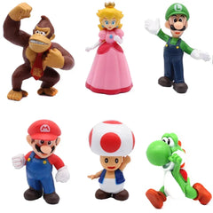 6pcs Action Figure Super Mario Figures Model Toys Set Super Mario Bros Luigi Yoshi Donkey Kong Mushroom For Kids Birthday Gifts