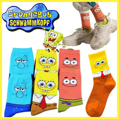 Calcetines bonitos de Bob Esponja, Patricio, Estrella, Calamardo, calcetines de algodón con dibujos animados, calcetines transpirables informales de tubo alto para estudiantes, calcetines para niños y niñas