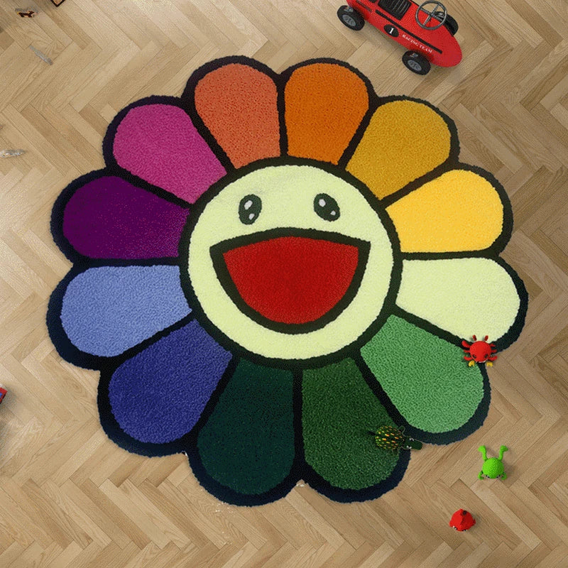 INS Cartoon Flower Round Carpet Anti-slip Children's Playground Soft Plush Rugs Coffee Table Rug Living Room Handmade Floor Mats