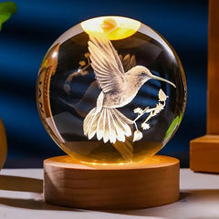 Esfera de Cristal 3D com Beija-Flor Gravado a Laser – Decoração Criativa para Casa e Quarto, Presente Ideal para Aniversários e Formaturas