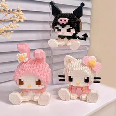 KEEPPLEY Sanrio Anime Hello Kitty My Melody Cinnamoroll Pompompurin Kuromi bloques de construcción niña chico regalo de Navidad de vacaciones