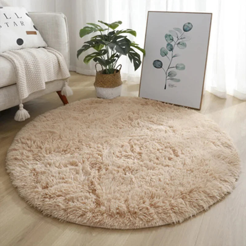 VIKAMA Scandinavian Tie-dye Silk Wool Round Home Decor Carpet Living Room Bedroom Comfortable and Not Easy to Lose Hair