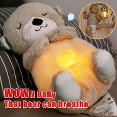 Breathing Bear Baby Soothing Otter Plush Doll Toy Baby Kids Soothing Music Baby Sleeping Companion Sound and Light Doll Toy Gift