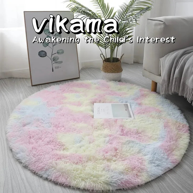 VIKAMA Scandinavian Tie-dye Silk Wool Round Home Decor Carpet Living Room Bedroom Comfortable and Not Easy to Lose Hair