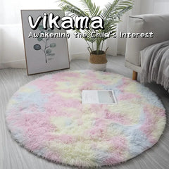 VIKAMA Scandinavian Tie-dye Silk Wool Round Home Decor Carpet Living Room Bedroom Comfortable and Not Easy to Lose Hair