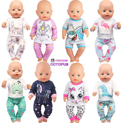 Doll Clothes Pajamas  For 43cm Baby New Born&American 18 Inch Girl Doll Unicorn Shark Cartoon Clothes Suit For Generation Doll