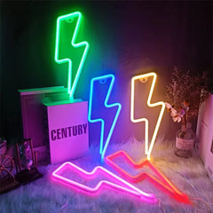 Creative LED Neon Sign Lightning Shaped Wall Light USB/Battery Fairy Night Light for Home Bedroom Party Christmas Decor Kid Gift