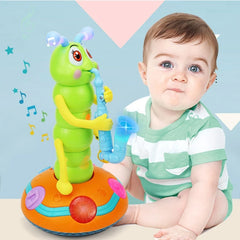 Musical Dancing Saxophone Caterpillar Toy LED Flashlights Fun Electric Music Toy for Kids Perfect Gift for Learning Playtime