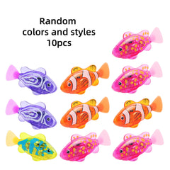 Interactive Robot Fish Toys for Cat/Dog, Activated Swimming in Water with LED Light, Swimming Bath Plastic Fish Toy Gift