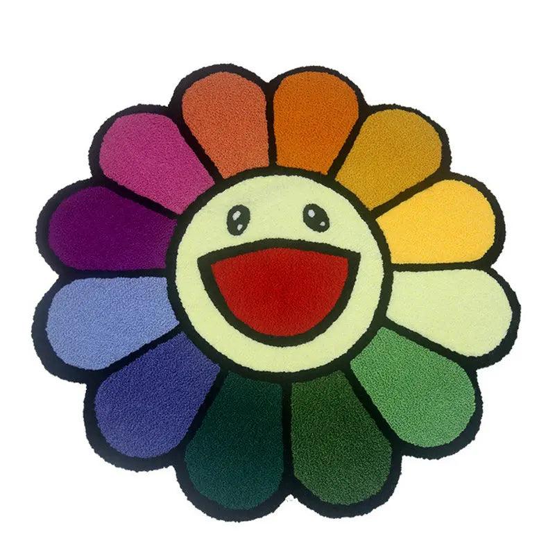 INS Cartoon Flower Round Carpet Anti-slip Children's Playground Soft Plush Rugs Coffee Table Rug Living Room Handmade Floor Mats