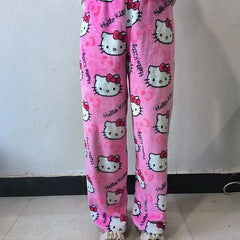 Thicken Hello Kitty Pajama Pants Sanrio Anime Fleece Double Elastic Fabric Soft Trousers Women Trousers Cartoon Birthday Gift