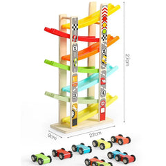 Rampa de madera de pista 4/7, juego de coches de juguete para niños pequeños, juego con juguetes educativos Montessori, Mini montaña rusa deslizante de inercia, carreras