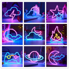 LED Bright Neon Light Night Gamepad Fire Moon Star Sign Modeling Lamp Room Wall Art Decoration Wholesale Xmas Birthday Wedding