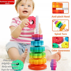 Children's Montessori Educational Sensory Toddler Spinning Rainbow Gear Stacking Toy Motor Skills Stacking Tower Children's Gift