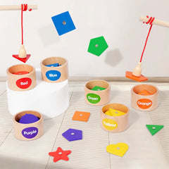 Taza de clasificación con forma de Color magnético de madera para niños, juego de pesca cognitivo geométrico, juguetes educativos para educación temprana