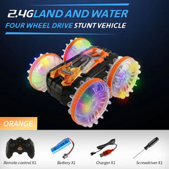 Nuevo coche anfibio LED RC, doble control remoto, coche acrobático impermeable, doble cara, unidad de deriva, rotación de 360 ​​°, coches rc, juguete para niños